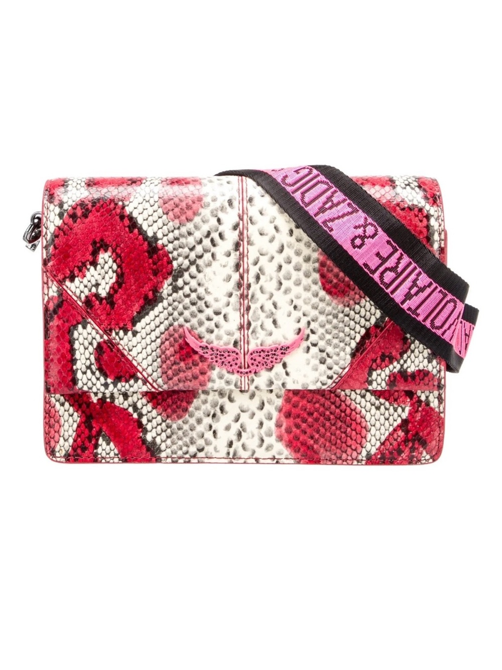 Zadig & Voltaire Pink and Red Python-Print Leather Crossbody with Logo Strap